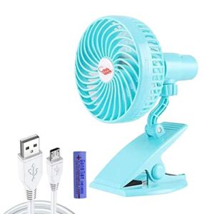 Clip on Fan, Portable Desk Small Fans, For Office, Home, Desktop Treadmill, Camping, Travel, Stroller Fan, 2200mA Battery And USB Charging Dual Purpose, Can Be Rotated 360°(Blue)