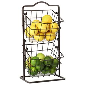 Fruit Basket for Kitchen 2 Tier Vegetable Produce Storage Holder for Countertop Metal Multipurpose Rack for Veggies, K-cup, Potato, Onion, Snacks-Bronze