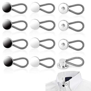 12 Pcs Collar Extenders – 3 Styles Neck Extender Elastic Wonder Button for Expanding Length for Men Women Dress Shirts (Black, White, Silver) HE1212