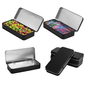 4 Pack Metal Rectangular Hinged Tin Boxes with Lid, 5.0×2.3×0.8 Inch, Black Metal Containers Portable Box Small Storage Kit Home Organizer, Model 128