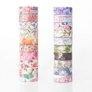 Floral Washi Tape Set, 20 Rolls 0.6 inches, Decorative Masking Tape for Scrapbooking, DIY Arts and Crafts, Bullet Journal, Planner, Card Gift Wrapping