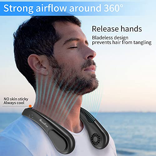 Bladeless Neck Fan 5000mAh, Necklace Fan Battery Operated 4 speeds, Wearable Fan Rechargeable Strong Airflow, Hands-Free Fan Portable, for Outdoor Activities Travel Office Home (Black) | The Storepaperoomates Retail Market - Fast Affordable Shopping