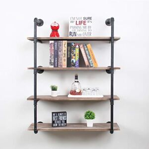 Womio Industrial Pipe Shelving Wall Mounted,Rustic Metal Floating Shelves,Steampunk Real Wood Book Shelves,Wall Shelf Unit Bookshelf Hanging Wall Shelves,Farmhouse Kitchen Bar Shelving(4 Tier,36in)