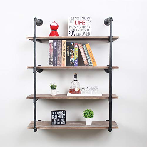 Womio Industrial Pipe Shelving Wall Mounted,Rustic Metal Floating Shelves,Steampunk Real Wood Book Shelves,Wall Shelf Unit Bookshelf Hanging Wall Shelves,Farmhouse Kitchen Bar Shelving(4 Tier,36in) | The Storepaperoomates Retail Market - Fast Affordable Shopping