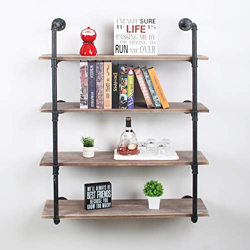 Womio Industrial Pipe Shelving Wall Mounted,Rustic Metal Floating Shelves,Steampunk Real Wood Book Shelves,Wall Shelf Unit Bookshelf Hanging Wall Shelves,Farmhouse Kitchen Bar Shelving(4 Tier,36in) | The Storepaperoomates Retail Market - Fast Affordable Shopping