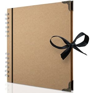 Bstorify Scrapbook Album 60 Pages (8 x 8 inch) Brown Thick 200gsm Kraft Paper, Scrap Book with Corner Protectors, Ribbon Closure – Ideal for Your Scrapbooking Albums, Art & Craft Projects