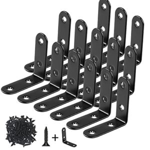 Jetmore 14 Pack L Bracket Corner Brace Sets, 1.96×1.96 Inch Black Stainless Steel 90 Degree Right Angle Brackets Fastener with Screws for Wood, Shelves, Furniture, Cabinet