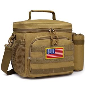 Tactical Lunch Box for Men – Tacticism 12L MOLLE Lunch Bag Adult, Up to 8 Hours Insulated lunchbox, Large Durable Leakproof Cooler with Detachable Water Bottle Pouch, for Work Camping Fishing, Brown