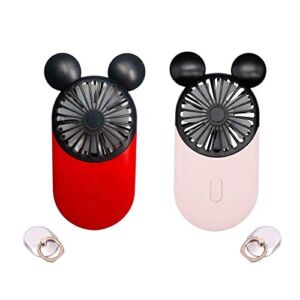 DecoLife Cute Mickey Personal Mini Fan, Handheld & Portable USB Rechargeable Fan with Beautiful LED Light, 3 Adjustable Speeds, Portable Holder, Perfect for Indoor Or Outdoor Activities (2Pcs)