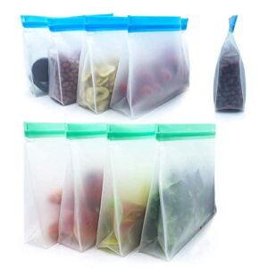 Reusable Food Storage Bags 8 Pack – Stand Up BPA FREE Leakproof Freezer Bags( 4 pack 1/2 Gallon Bags + 4 pack Sandwich Bags) Plastic Free Lunch Bag | Eco-friendly