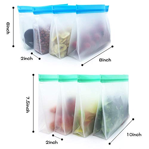 Reusable Food Storage Bags 8 Pack – Stand Up BPA FREE Leakproof Freezer Bags( 4 pack 1/2 Gallon Bags + 4 pack Sandwich Bags) Plastic Free Lunch Bag | Eco-friendly | The Storepaperoomates Retail Market - Fast Affordable Shopping