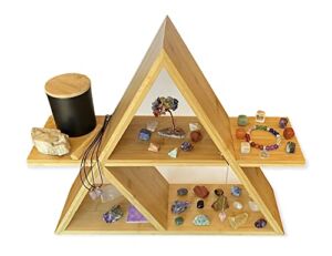 Nu Spin Triangle Shelf for Crystals – Custom Handmade Bamboo Shelf – Eco-Friendly, Easy Mount – Floor, Tabletop or Floating Shelf for Meditation, Healing Stones, Candles, Oils, Bathroom and More