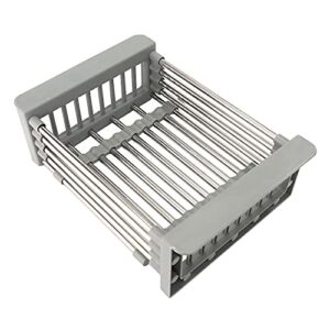 MSAAEX Expandable Dish Drying Rack, Over Sink Dish Drying Rack , Draining Dishes & Fruit Drain- Rustproof Stainless Steel for Kitchen, Rugged Sink Drain Rack (Gray)