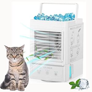 Personal Air Cooler, 5000mAh USB Rechargeable Battery Operated Portable Air Conditioner, Auto Oscillation Mini Cooling Fan with 3 Wind Speeds & 2 Misting Levels, Air Humidifier for Room, 700ml