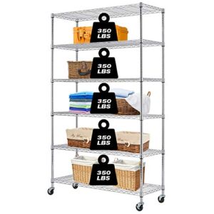 HCB 6-Tier Storage Shelf Heavy Duty Wire Shelving Unit 82″x48″x18″ Height Adjustable Metal Steel Wire with Casters For Restaurant Garage Pantry Kitchen Rack (Chrome)
