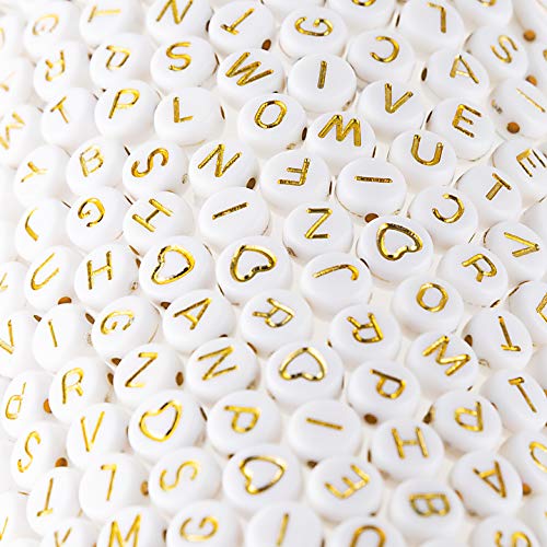 500 Pcs Acrylic Alphabet Letter Beads Gold On White Name Bracelets for Jewelry Making (goldonwhite) (goldonwhite) | The Storepaperoomates Retail Market - Fast Affordable Shopping