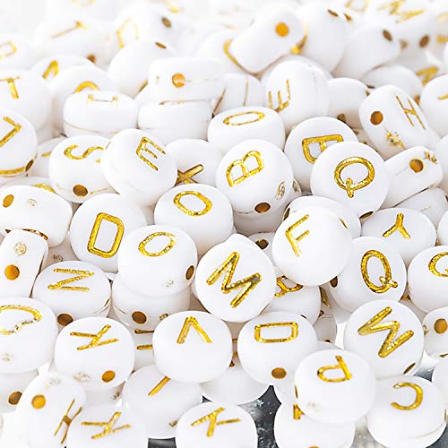 500 Pcs Acrylic Alphabet Letter Beads Gold On White Name Bracelets for Jewelry Making (goldonwhite) (goldonwhite) | The Storepaperoomates Retail Market - Fast Affordable Shopping