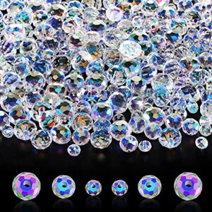 600 Pieces Crystal Rondelle Faceted Beads Gemstone Glass Beads Loose Beads Briolette Bead for DIY Jewelry Crafts Making 8 mm, 6 mm, 4 mm (AB Color)