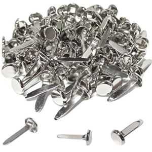 100 Pcs Brass Paper Fasteners, 8x17mm Plated Mini Brads for Scrapbooking Crafts DIY Projects (Silver)