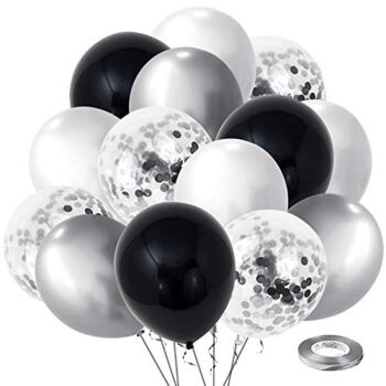Bezente Black Silver Confetti Latex Balloons,60pcs 12 inch Black White Silver Metallic Chrome and Silver Confetti Balloons for Birthday, Baby Shower, Wedding, and Silver Theme Party Decoration | The Storepaperoomates Retail Market - Fast Affordable Shopping