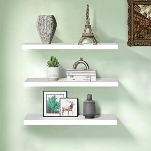 AIKTOTA Floating Shelves,Wall Shelves with Invisible Brackets,Wall Mounted Storage Display Shelf for Living Room,Bedroom,Bathroom,Kitchen，Set of 3，White