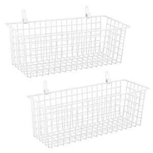 KINLINK [Extra Large Wire Baskets, Wire Storage Baskets Durable Wire Baskets for Storage Wall Mount, Hanging Wire Baskets Wall Mount Baskets for Kitchen, Bathroom, Closets, Countertop – 2 Pack, White