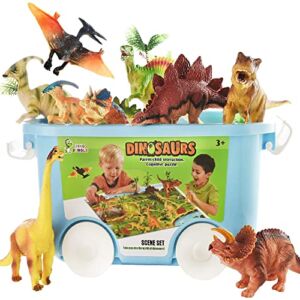 Dinosaur Toys for Kids 3-5 – Realistic Dinosaurs w/ Game Mat & Trees – Educational Playset to Create a Dino World Including T-Rex, Triceratops, Stegosaurus for Kids, Boys & Girls