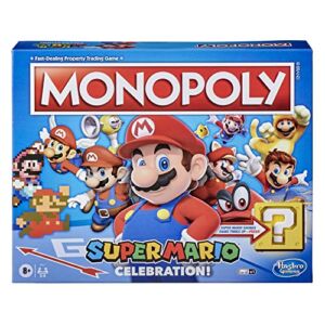 Monopoly Super Mario Celebration Edition Board Game for Super Mario Fans for Ages 8 and Up, with Video Game Sound Effects