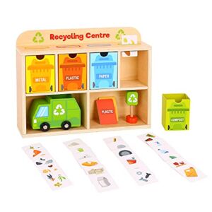 TOOKYLAND Kids Garbage Classification Toy, Recycling Center Playset, Garbage Truck Toys for Kids Age 3+ (Including 4 Trash Cans, 32 Cards)