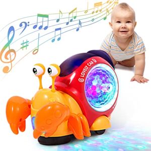 Crawling Crab Baby Toy, Walking Tummy Time Crab Toy for Babies Dancing Early Learning Educational Toys, Interactive Musical Light up Crawling Toys Moving Toddler Toys for Kids Infants (Orange)