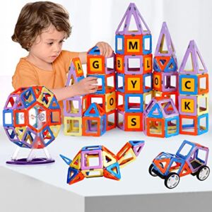 Magnetic Building Toys Set 120 Pcs Gift for 3 Year Old Boys and Girls, Magnet Learning Toys for Toddler Games with Wheels Building Blocks for Kids