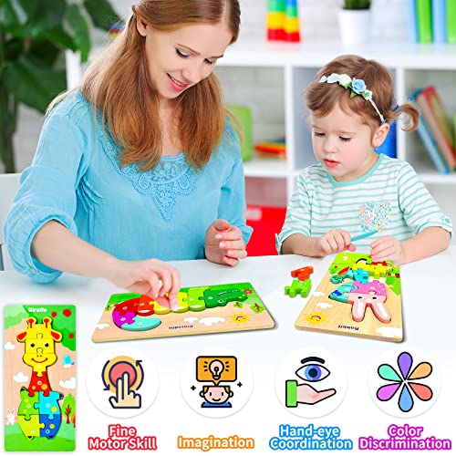 Wooden Toddler Puzzles Montessori Toys for 2 3 4 Years Old Boys Girls,4 Pack Animal Jigsaw Puzzles Educational Developmental STEM Kids Toys Gift Baby Learning Travel Toy Ages 2-4 | The Storepaperoomates Retail Market - Fast Affordable Shopping