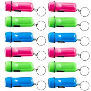 Kicko Mini Flashlight Keychain – 12 Pack Assorted Colors, Green, Light Blue and Pink, Batteries Included – for Kids, Party Favor, Goody Bag Filler, Prize, Pocket Size, Chain for Key