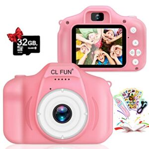 CL FUN Toys for 3-12 Year Old Girls, Kids Selfie Camera for Girls, Children Digital Video Toddler Camera, Christmas Birthday Festival Gift for Girls Age 3 4 5 6 7 8 9 with 32GB Card (Pink)