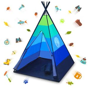 USA Toyz Happy Hut Teepee Tent for Kids – Indoor Pop Up Teepee Kids Playhouse Tent for Boys, Girls, Toddler Tent, Kids Tent Indoor Teepee with Portable Kids Play Tent Storage Bag, Kids Teepee (Blue)