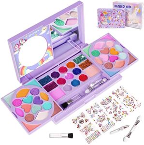 KIDCHEER Kids Makeup Kit for Girls Princess Real Washable Cosmetic Pretend Play Toys with Mirror – Non Toxic