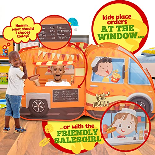 Food Truck Play Tent for Kids with 54 Pc. Play Food Set, Pop Up Playhouse with Pretend Play Toy Food Set for Kids, Toddlers, Girls & Boys, Children’s Play Tent Ball Pit, Indoor & Outdoor Tent for Kids | The Storepaperoomates Retail Market - Fast Affordable Shopping