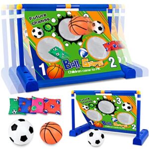 Electric Moving Football Goal Net Set,Bean Bag Toss Game Toy Outdoor Toss Game, Football Target Toss Game with Footballs and Pump, Gift for Boy Girl 3 4 5 6 7 Year