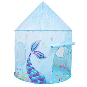 Mermaid Kids Tent – 41″ x 53″ Play Tents for Girls Under Sea Princess Castle Game Playhouse Foldable Indoor Outdoor Pop Up Tent