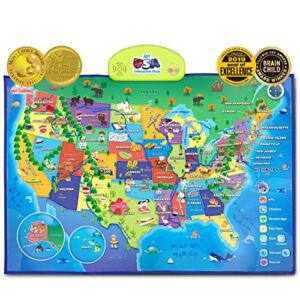 BEST LEARNING i-Poster My USA Interactive Map – Educational Smart Talking US Poster Toy for Kids Boy or Girl Ages 5 to 12 Years | United States Geography Electronic Game Children 5, 6, 7 Gift Present