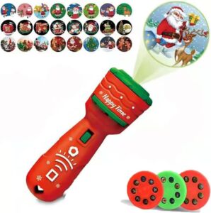 Children’s Christmas Flashlight Projector, 24 Christmas Pattern projectors, Slide Torch projectors, Children’s Education Christmas Toys (red)