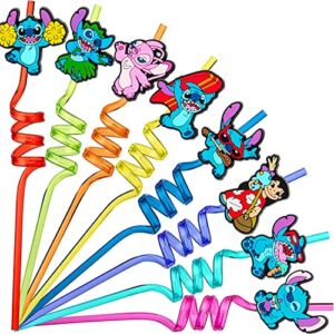 24Pcs Party Favors Reusable Drinking Straws, 12 Designs Cartoon Birthday Party Supplies with 2 Cleaning Brush