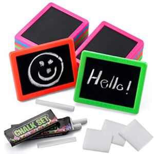 Neon Chalkboard Set for Kids – (Pack of 24) Mini Chalk Boards Each with 2 Chalk Sticks, and 1 Eraser for Boys and Girls Birthday Party Favors for Kids Goodie Bags