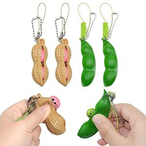 Squeeze&Beans,Peanuts Keychain Sensory Fidget Toys Set,Funny Facial Expressions Edamame Fidget Keychain Pea Pod Soybean Stress Relieving Sensory Fidget Toys Gift for Adults Kids Relief Anti-Anxiety