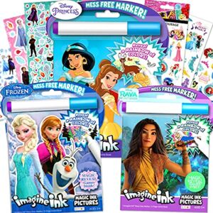 Classic Disney Princess Magic Ink Coloring Book Super Set – 3 Imagine Books for Girls Kids Toddlers Featuring Princess, Frozen, and Raya The Last Dragon with Invisible Pens Stickers, IMG-3B