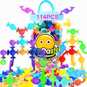 114pcs Suction Toys Bath Toy Family Game for Kids Toddlers Preschool Learning Sensory Toys Montessori 8 Colors Classroom Toys for Kids 3 4 5 6 7 8, Bathtub Wall Window Toys for Autism/ADD/ADHD