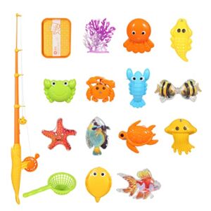 SHENSINGLE Colorful Magnetic Fishing Pool Toys Game for Kids Plastic Floating Fish Ocean Sea Animals Kiddie Pool Water Bath Toys for Age 3 4 5 6 Year Old Children