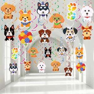 30 Pcs Dog Paw Prints Puppy Hanging Swirls Ceiling Streamers Decorations Dog Birthday Party Supplies Hanging Swirl Decor Garland Party Favors with Cards for Girl Boy Kids Birthday