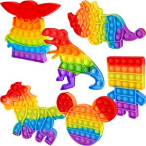 6 Packs Pop Fidget Pops Toys for Boys Girls Kids Teens, Its Poppers Popet Press Push Bubble Sensory Stress Relief Satisfying Game Toy Package Fidgettoy Set Mouse Hourse Dinosaur Space Robot