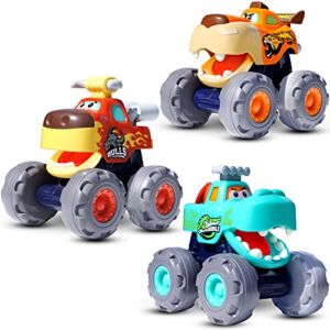 Ciftoys Toy Cars for 1 2 3 Year Old Boys, Monster Truck Toys for Toddlers Age 1-3: Friction Powered Bull, Pull Back Leopard, Free Wheel Push & Go Crocodile Toy Trucks, Baby Gift for 12 Months and up